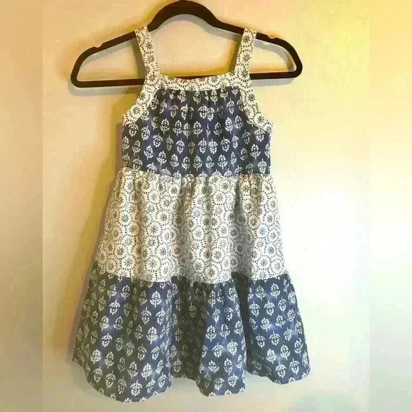 Btween Little Girls Size 7 Blue Flowers‎ & Leaves Pattern Ruffle Hem Sundress - Picture 1 of 6